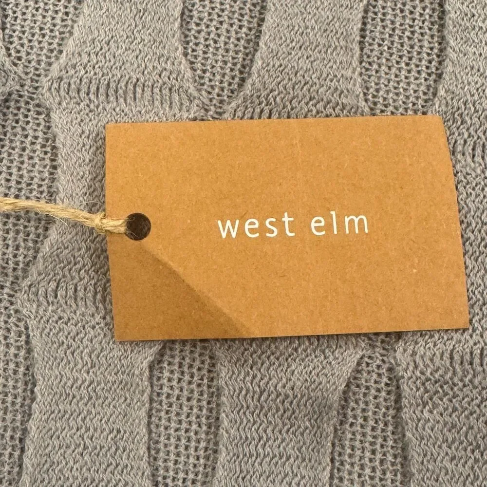 West Elm Gray Ribbon Knitted Acrylic Cotton Zip Close Pillow Cover 20